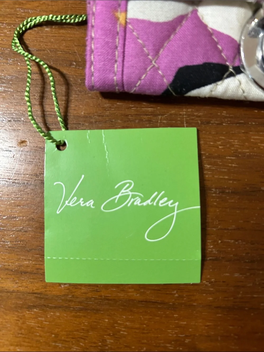 Vera Bradley Quilted Floral Wallet in Pink, Lime & Cream scan and go card slot - Picture 2 of 15